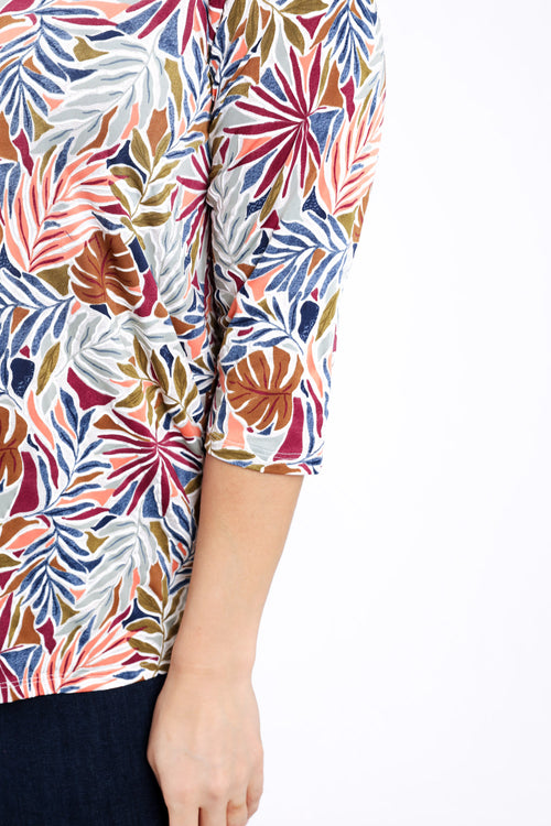 T-shirt met bladprint-Paprika-5