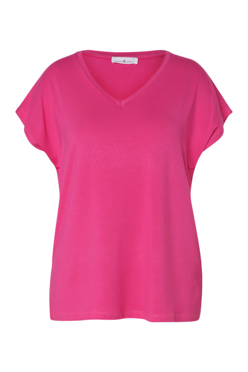 Effen T-shirt in viscose-Paprika-10