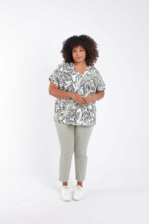 Blouse en viscose imprimé cachemire bicolore-Paprika-8