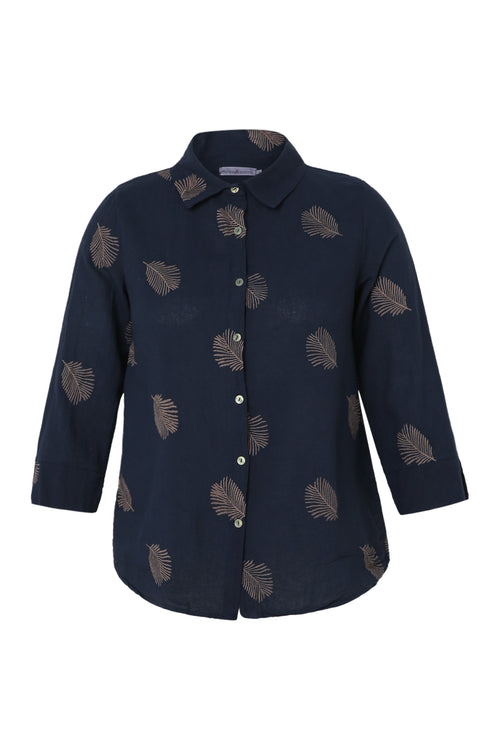 Chemise en coton unie avec feuilles brodées-Paprika-10