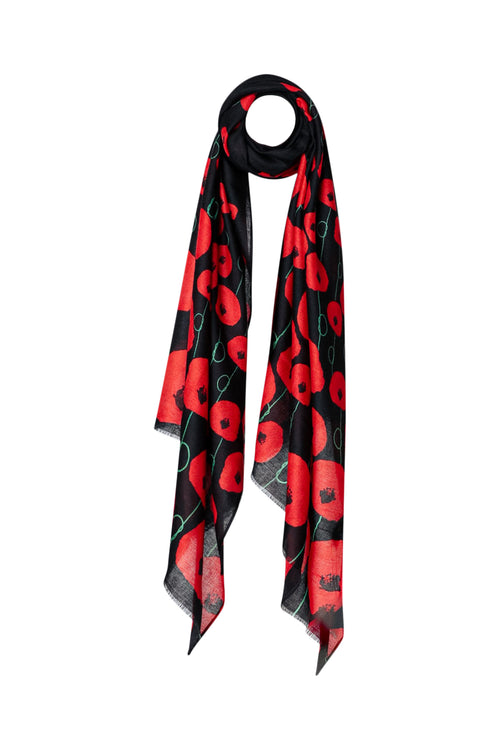 Sjaal van bedrukt viscose met klaprozen-Paprika-1