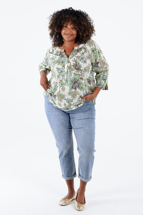 Blouse en coton avec imprimé floral-Paprika-7
