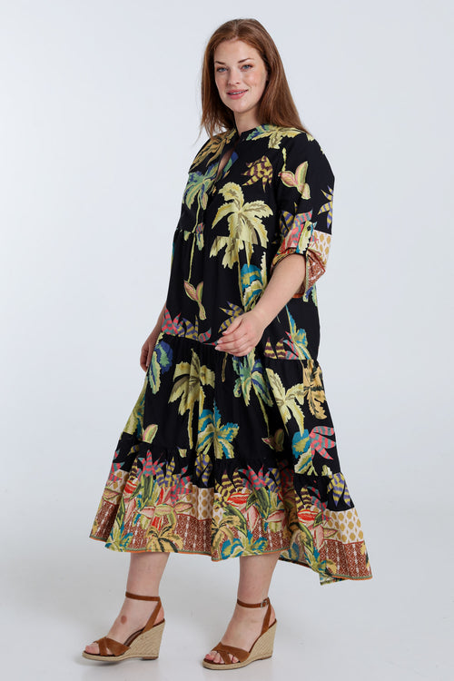 Robe longue en coton imprimé palmier-Paprika-9