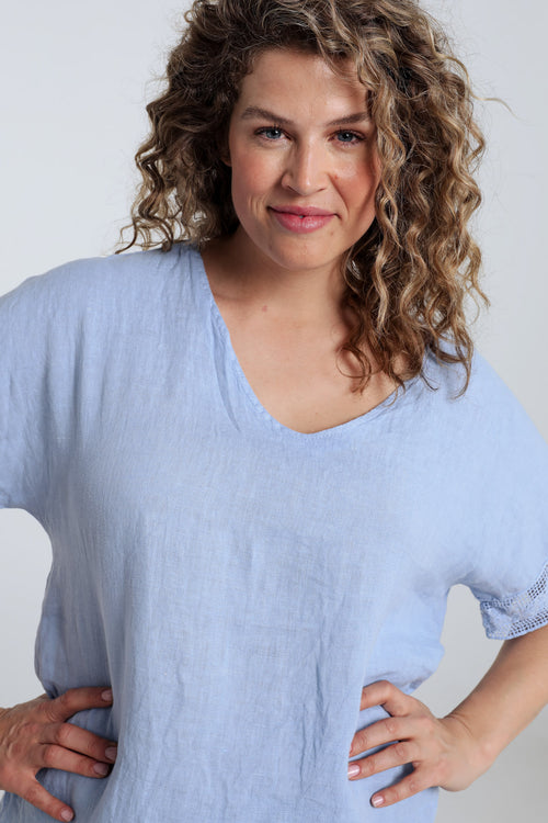 Blouse en lin unie détail sequins-Paprika-5