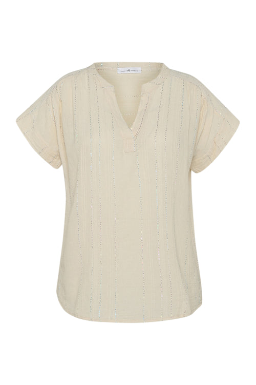 Effen katoenen blouse met gestreepte pailletten-Paprika-10