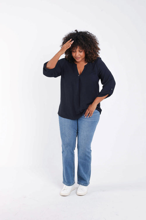 Effen blouse met sierdetails-Paprika-6