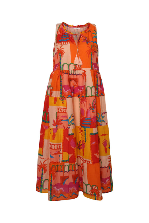 Robe en coton imprimé patch tropical-Paprika-10