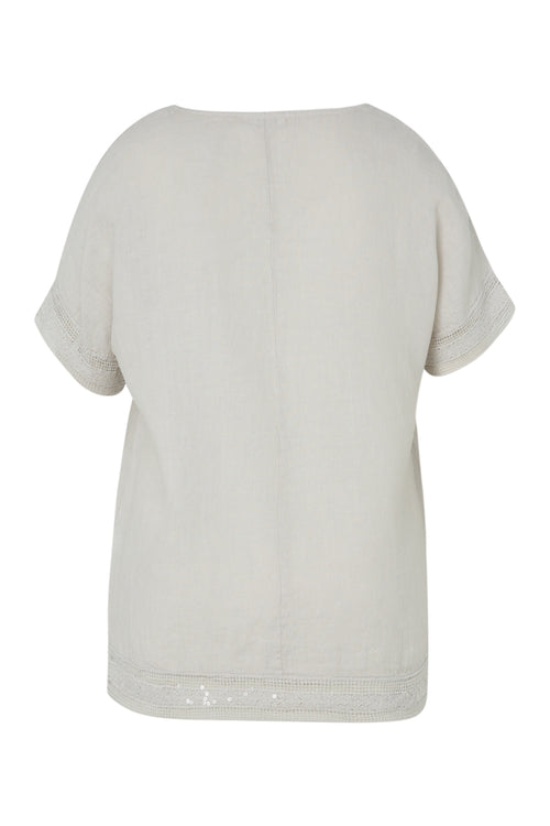 Blouse van effen linnen met sequindetails-Paprika-11