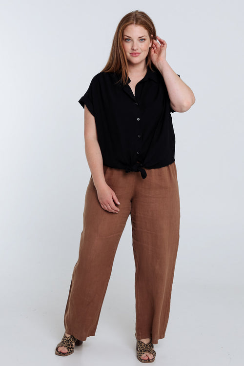 Knopenblouse van effen viscose-Paprika-8