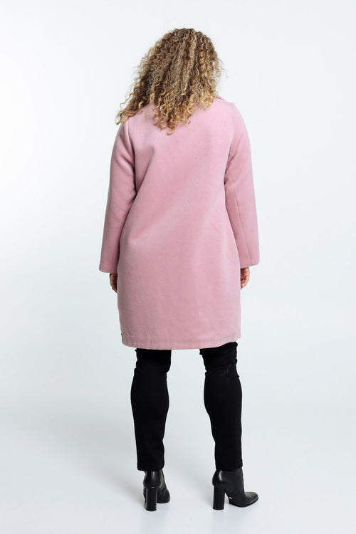 Lange, wollen jas met grote kraag en drukknopen-Paprika-3