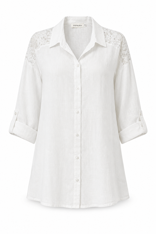 Effen linnen blouse met kant-Paprika-2