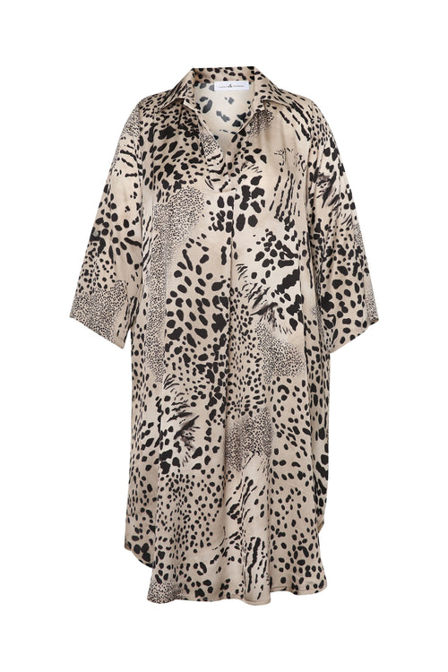 Robe chemise en viscose effet satinée imprimé animal-Paprika-7
