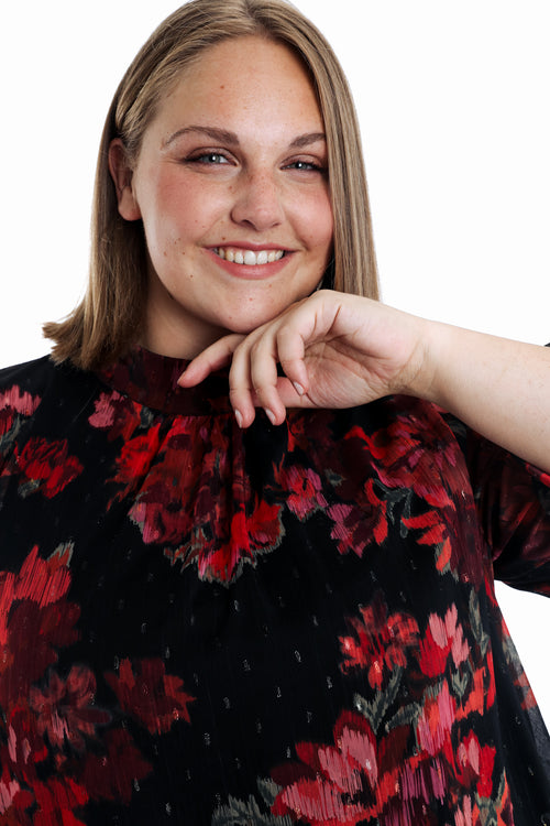 Blouse met print van wazige bloemen-Paprika-3