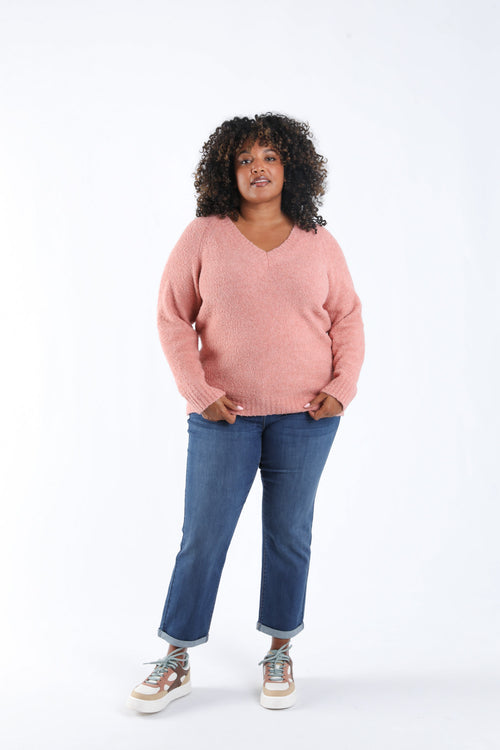 Effen bouclé trui-Paprika-6