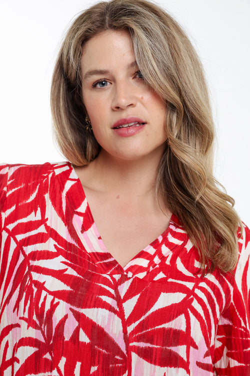 Blouse en viscose imprimé feuillage-Paprika-6