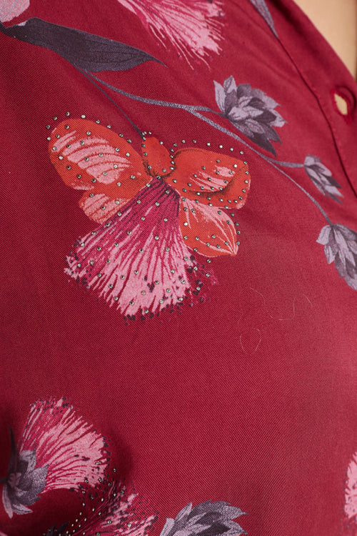 Chemise imprimé floral avec strass-Paprika-5
