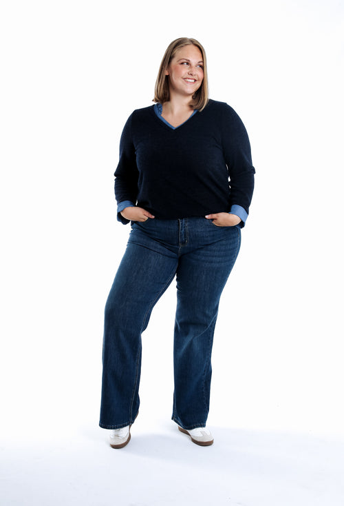 Pull 2 en 1 avec chemise uni-Paprika-7
