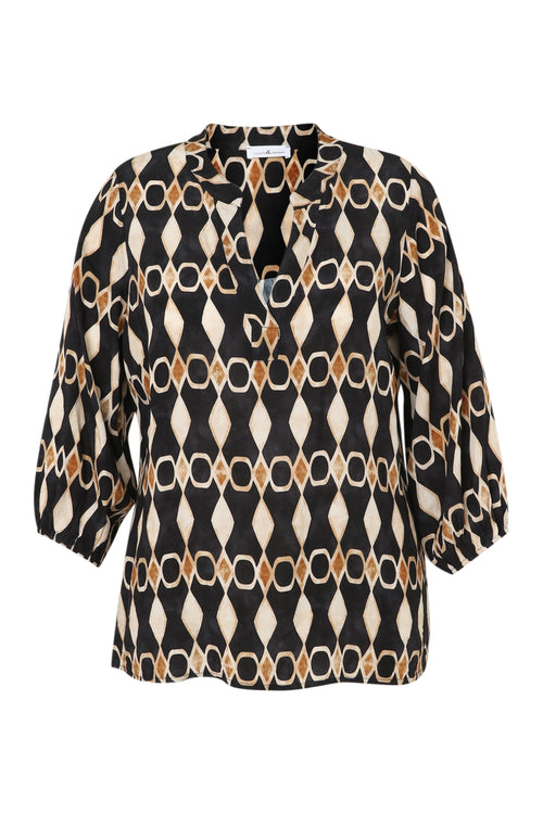 Blouse en viscose imprimé graphique-Paprika-10