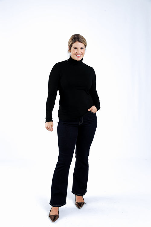 Effen T-shirt met coltrui van viscose-Paprika-5