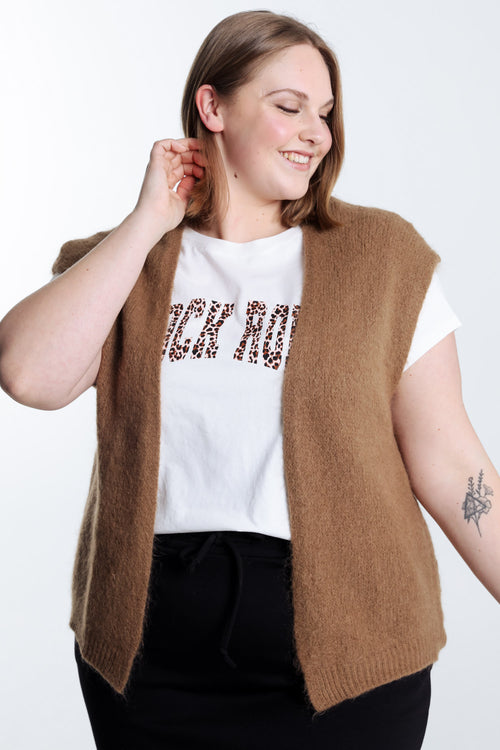 Effen mouwloos vest-Paprika-6
