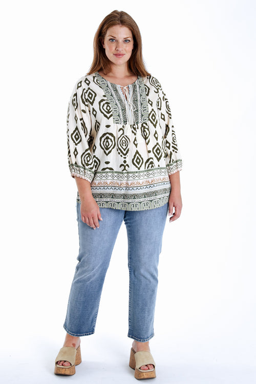 Blouse en viscose imprimé ethnique-Paprika-10