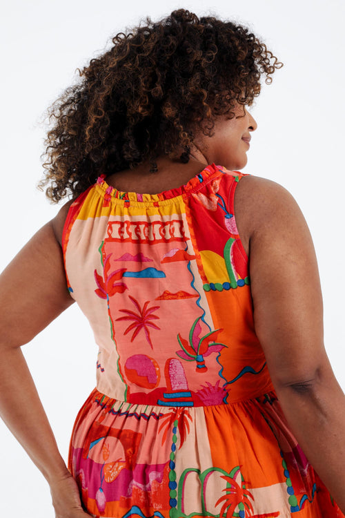 Robe en coton imprimé patch tropical-Paprika-6
