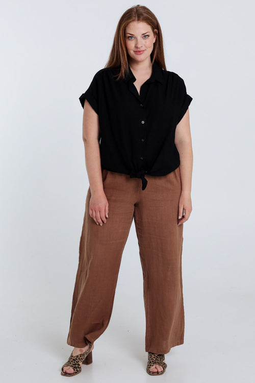 Knopenblouse van effen viscose-Paprika-7
