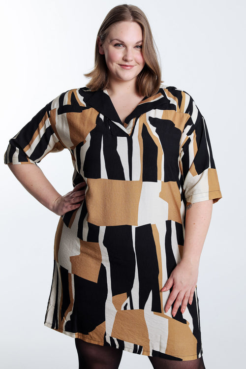 Jurk van viscose met grafische print-Paprika-1