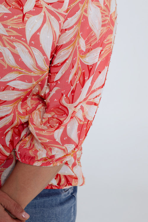 Blouse en viscose imprimé feuillage-Paprika-4