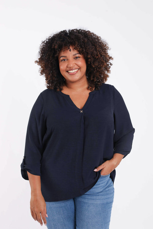 Effen blouse met sierdetails-Paprika-1