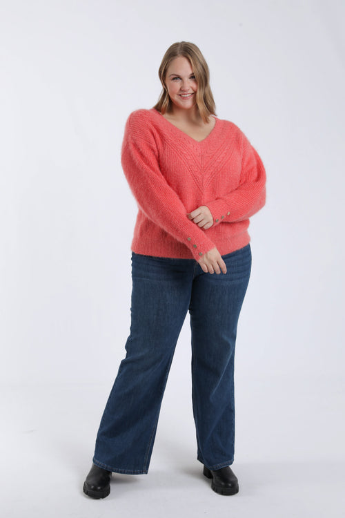 Effen gebreide trui met pluizige structuur-Paprika-6