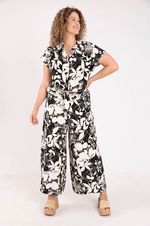 Pantalon large en viscose imprimé floral bicolore-Paprika-5