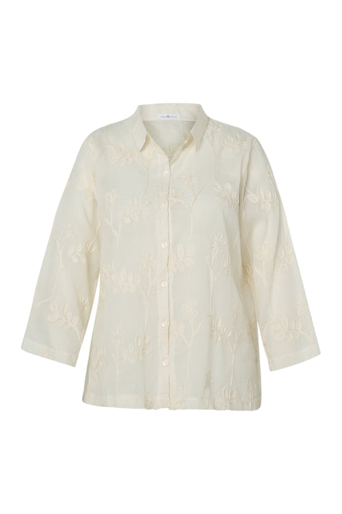 Chemise en coton unie avec fleurs brodées-Paprika-10