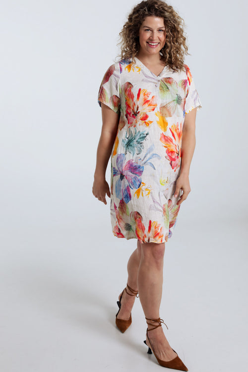 Robe en lin imprimé fleurs-Paprika-7