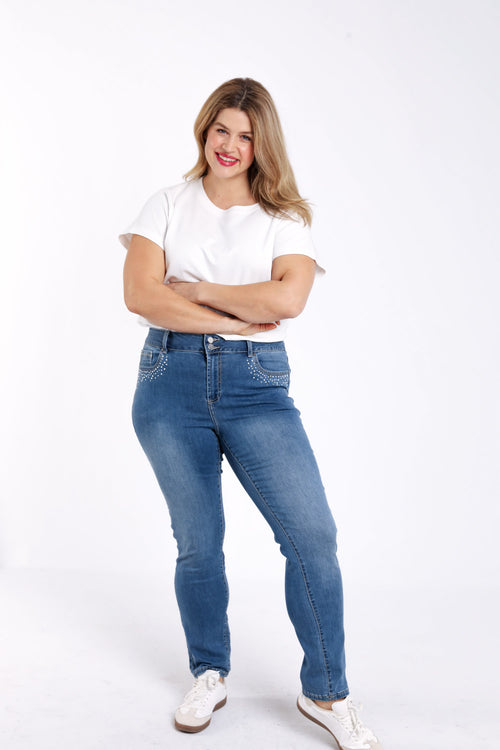 Jeans Louise slim L32 met strass-detail-Paprika-5