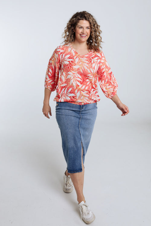 Blouse en viscose imprimé feuillage-Paprika-9