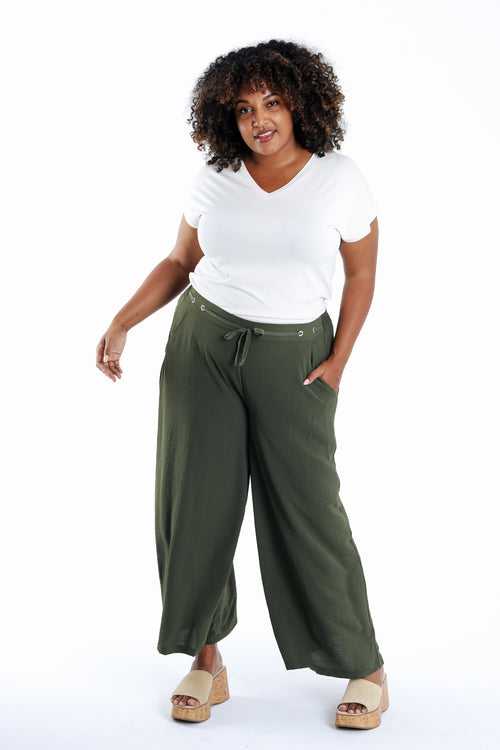 Effen wijde 7/8 broek-Paprika-9