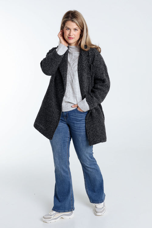 Korte, effen jas in gespikkelde stof met wol-Paprika-9