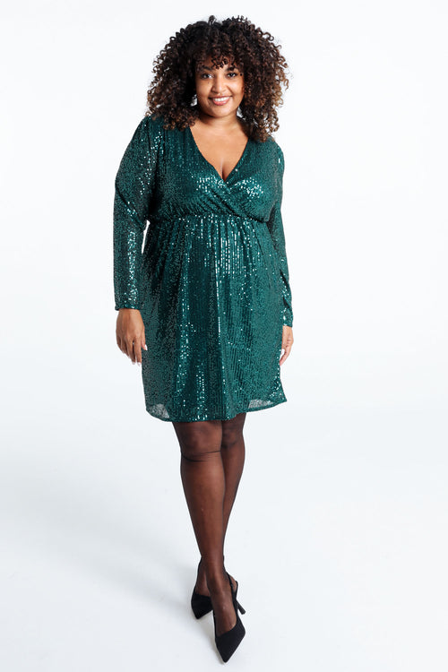 Robe à paillettes col cache-coeur-Paprika-7