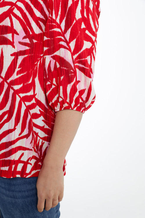 Blouse en viscose imprimé feuillage-Paprika-4