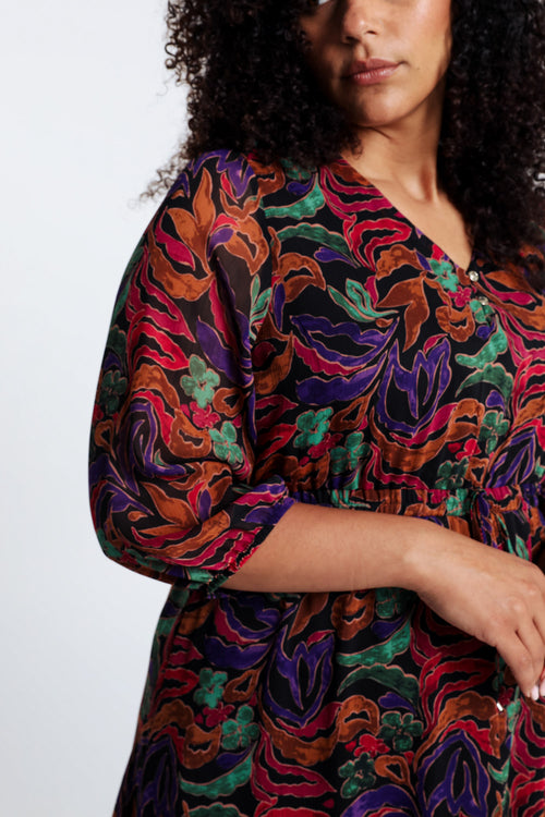 Robe en voile imprimée-Paprika-5