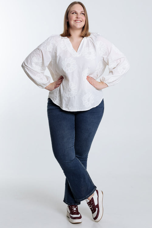 Effen katoenen blouse met geborduurde bloemen-Paprika-7