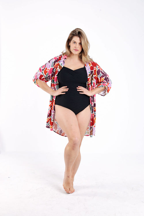 Badpak met reliëfstof en ton-sur-ton grafisch dessin-Paprika-9