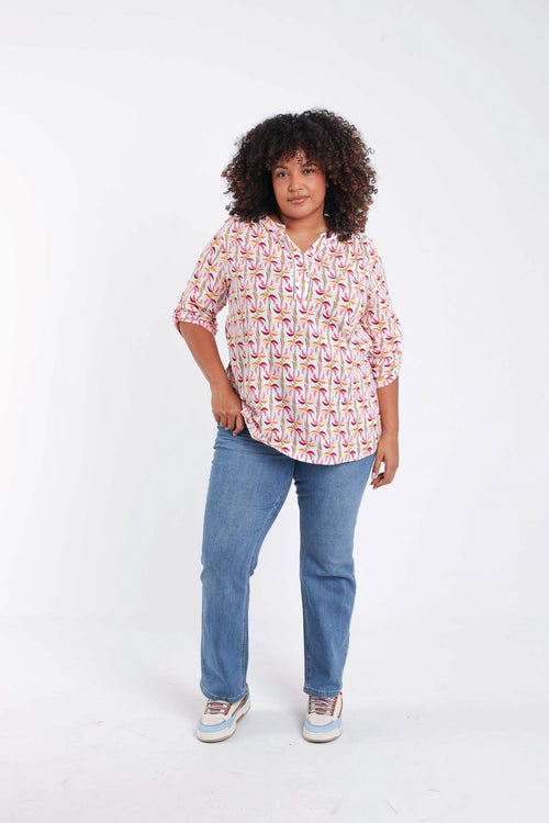 Overhemd van katoen en viscose met palmprint-Paprika-9