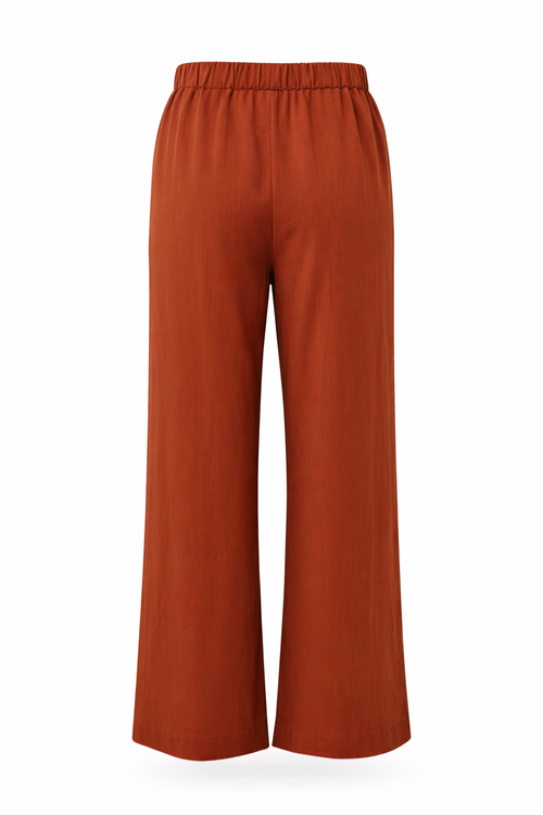 Pantalon large en viscose uni-Paprika-1