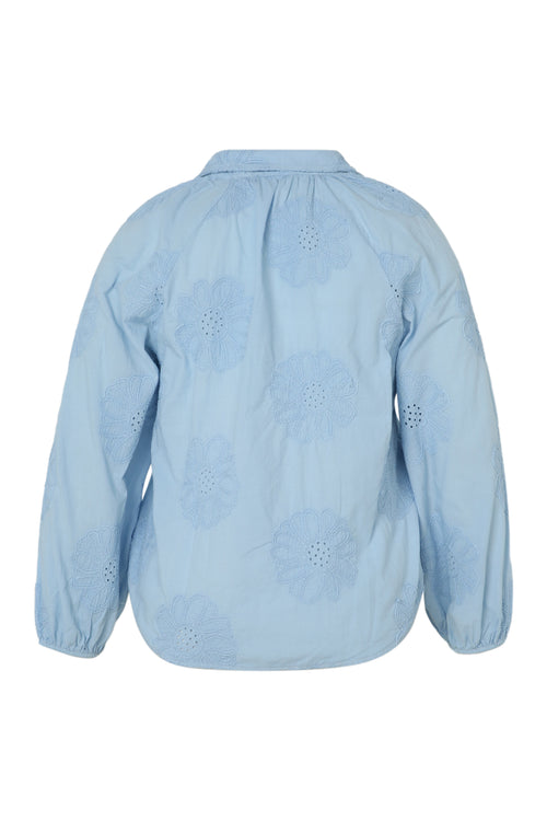 Blouse en coton unie avec fleurs brodées-Paprika-11