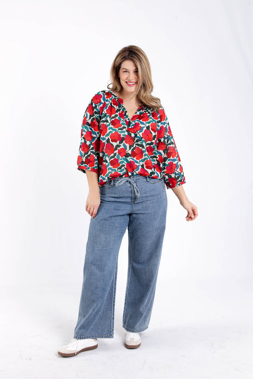 Blouse van katoen met bloemenprint-Paprika-8