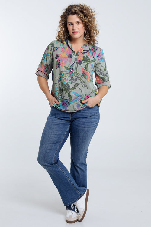 Blouse en gaze de coton imprimé floral-Paprika-7