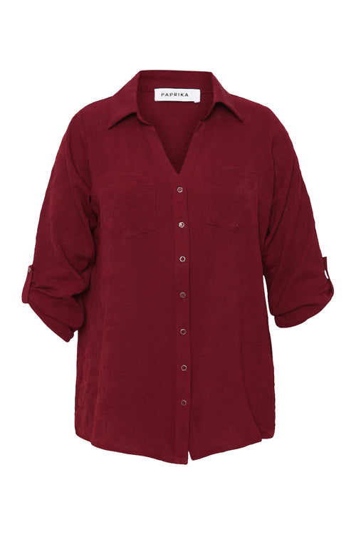 Chemise en viscose unie détail relief-Paprika-9