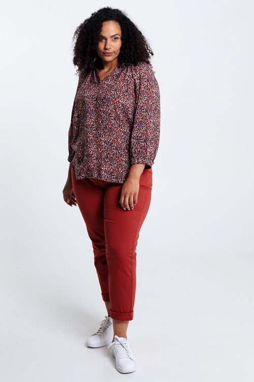 Blouse in viscose met dierenhuidmotief-Paprika-9
